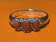 Vintage 925 Silver Triple Coral ring size W1/2 (4.8g)
