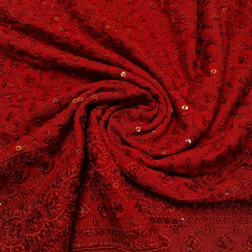 Red viscose broderie - broderie, anglaise