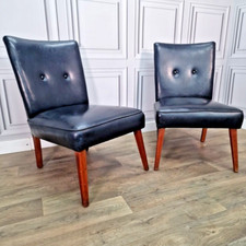 Pair 2 Vintage Mid Century Vinyl Lounge Cocktail Chairs Retro Scandi MCM Danish