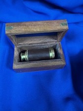 Vintage Brass Pocket Telescope with Wooden Box Nautical Decor - #3504