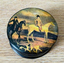 Antique Hand Painted Snuff Box Fox Hunting Scene.