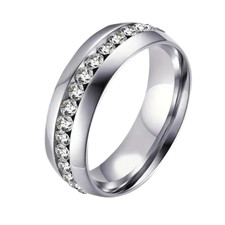 SILVER RING | Womens Mens 6mm Stainless Steel Dress Band | SPARKLY RHINESTONE