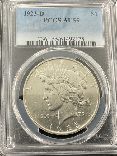 1923 peace dollar pcgs - 1923-d, au55