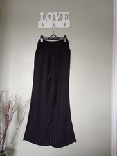 Ladies High Waisted Palazzo Trousers Loose Fit Wide Leg Bottoms Size UK 14