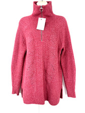 M&S Pink Mix Soft Thin Knit Women's Oversized High Zip Neck Jumper UK 8 10 S