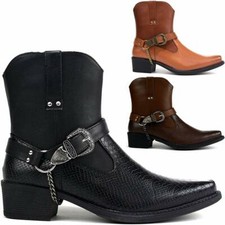 Mens Ankle Cowboy Biker Boots