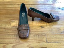 Stunning Brown Leather Loafer Style Shoes With Kitten Heel Size 3,5 (US 36)Riva