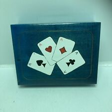 Twin Pack Card Box Blue Colour Brass Inlaid Hand Painted With Poker Cards