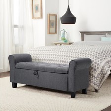 Grey Linen Fabric Ottoman