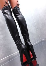 Diamantique Original High Heels Over The Knee OTK Stretch Boots Black 35