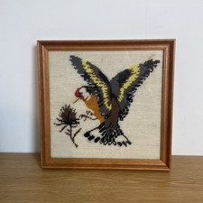Needlepoint Tapestry Goldfinch Bird Country Cottage Professionally Framed Wood