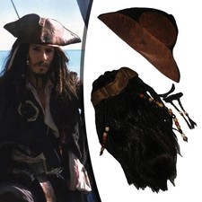 Pirates of the Caribbean Jack Sparrow Cosplay Hat wig beard Halloween