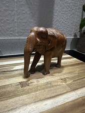 Vintage Wooden Carved Elephant Figurine Ornament