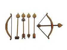 6x Valentines Bow Arrow Heart Wooden Shape Assorted MDF Craft Decoration