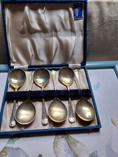 Antique Yeoman plate EPNS spoons Turquoise mottled box set of 6 .