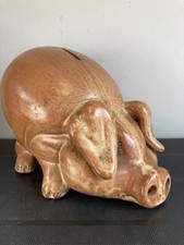 Brown Ceramic Piggy Bank Vintage Large Money Box Traditional 1970s Retro Lovely