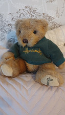Harrods Plush Bear Sitting Approx 9" Wearing A Green Jumper 1998