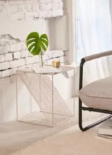 Cream Optic Lines Side Table Off-White Metal Glass  / COLLECTION ONLY LONDON