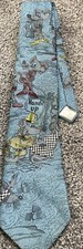 Mens Blue Multi Vintage Mouse "Hands Up" Novelty Fun Rodent Themed Tie