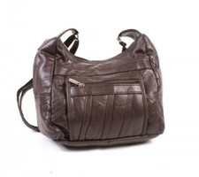 Womens Genuine LEATHER Handbag Ladies Medium Crossbody Brown Zipped Shoulder Bag