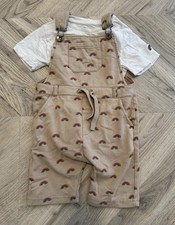 NEXT boys Rainbow Shorts Dungarees And White T-shirt Set Outfit Aged 3-4 Years