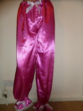 DEEP  PINK  SATIN WHITE LACE BOWS LONG BLOOMERS  30-46 WAIST