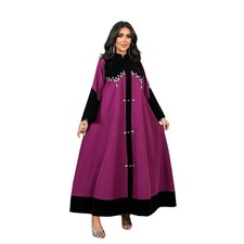 Muslim Women Beaded Long Maxi Dress Velvet Kaftan Abaya Dubai Maxi Robe Party