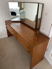 Mid Century Stag Teak Cantata Dressing Table With Mirror. 4 Drawers. 3 Mirrors