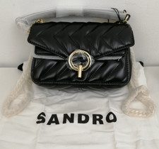 Sandro Women's Shoulder Bag Small Black Quilted Leather Turn Lock Lined New* F1