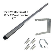 6' ft mast 1.25" inch pole TV aerial mounting radio and 12" bracket fixing KIT