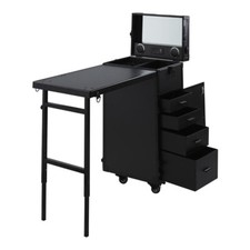 Rolling Salon Nail Table Makeup Train Case Vanity Mirror Beauty Drawer Trolley