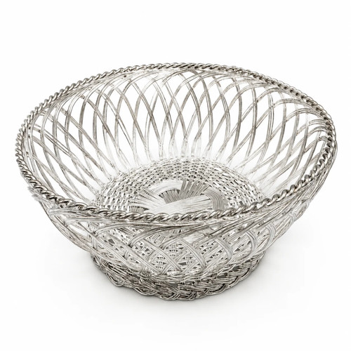 Vintage basket woven silver - basket,