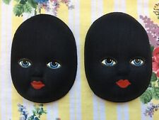 2 large vintage moulded fabric black doll faces - 9 cm high, doll, toy making