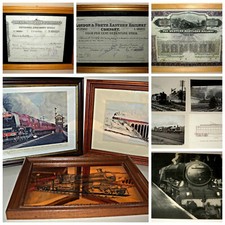 Collectors Bundle Of Railway Items, Stock Certificates/Photos/Framed Pictures
