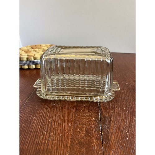 Vintage clear glass ribbed - clear,