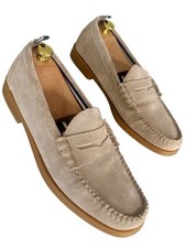 Mens G.H Bass & Co Weejuns Penny Loafers Shoes Suede Nubuck Slip On Beige UK 9.5