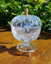 Irish Killarney Crystal Lidded Trinket / Candy Dish with Pedestal 24K Finishing