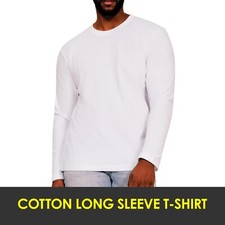 Mens Long Sleeve T Shirt 100% Cotton Plain Crew Neck Tee Casual Regular Top