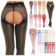 Sexy Womens Hollow Out Stockings Glossy Pantyhose Open Crotch Pants Clubwear UK