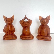 Wooden Yoga Cats SET OF 3 Ornament Hand Carved.....