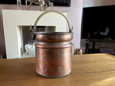 VINTAGE COPPER METAL BUCKET CAULDRON PLANTER SNAKE HANDLE ASH BUCKET KETTLE PAIL