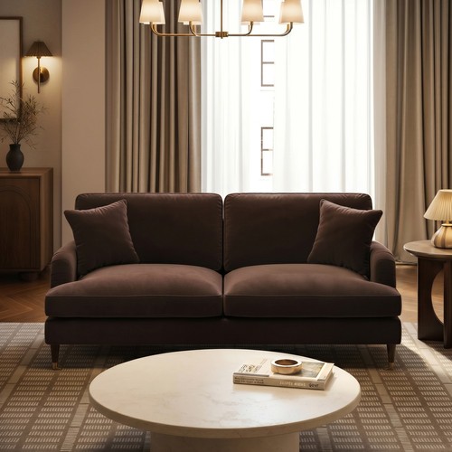 Brown chenille seater sofa - chenille,