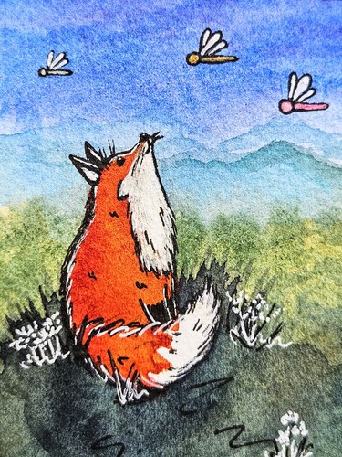 Miniature fox watercolour - miniature,
