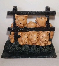 Antique Victorian Cute Pigs In Sty Cast Iron Door Stop 19 C M Tall - 1.9kg 