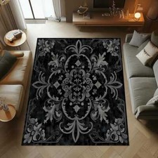 Black and Gray Damask Area Rug