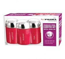 3PC CANISTER SET JAR  CANISTERS STAINLESS STEEL COFFEE TEA SUGAR [MANY COLOURS!]