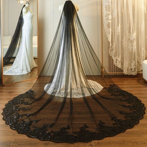 Cathedral black wedding veil - wedding,