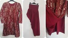 Indian Pakistani Women maroon net home handmade  Patiala Salwar Kameez Kurti 