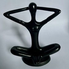 Modern Abstract Yoga Woman Figurine Black Resin Ornament 19cm Meditation Decor
