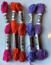 DMC 4 Soft Cotton Embroidery Thread Red Purple Pink Lilac 5 Skeins In Total